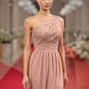 Chic One-Shoulder Lace Dress in Blush
